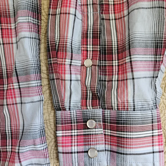 Cowboy Legend 3x mens western pearl snap, blue and pink plaid, long sleeve - Picture 5 of 6